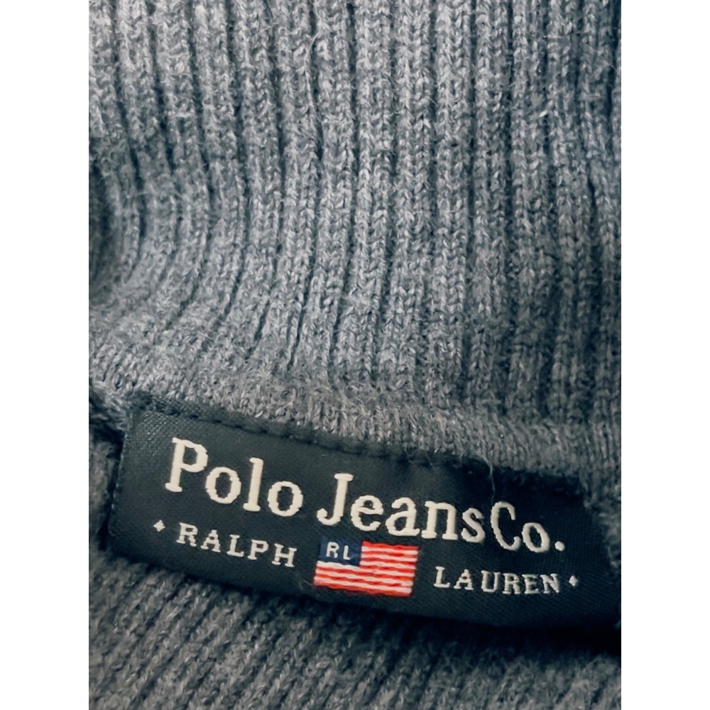 Polo Jeans Co Ralph Lauren Women Gray Turtleneck Sweater Large Flag Logo Preppy - Picture 6 of 6